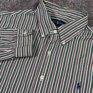 Ralph Lauren Button Down Shirt Mens XL Long Sleeve Stripes Mens Green **READ**